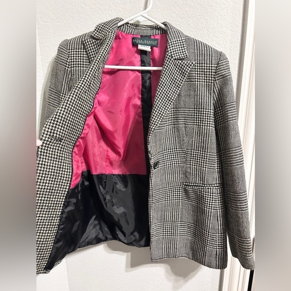 HARVE Bernard 100% wool houndstooth tweedWomen blazer, sz 4, vintage 80s style - Picture 6 of 6